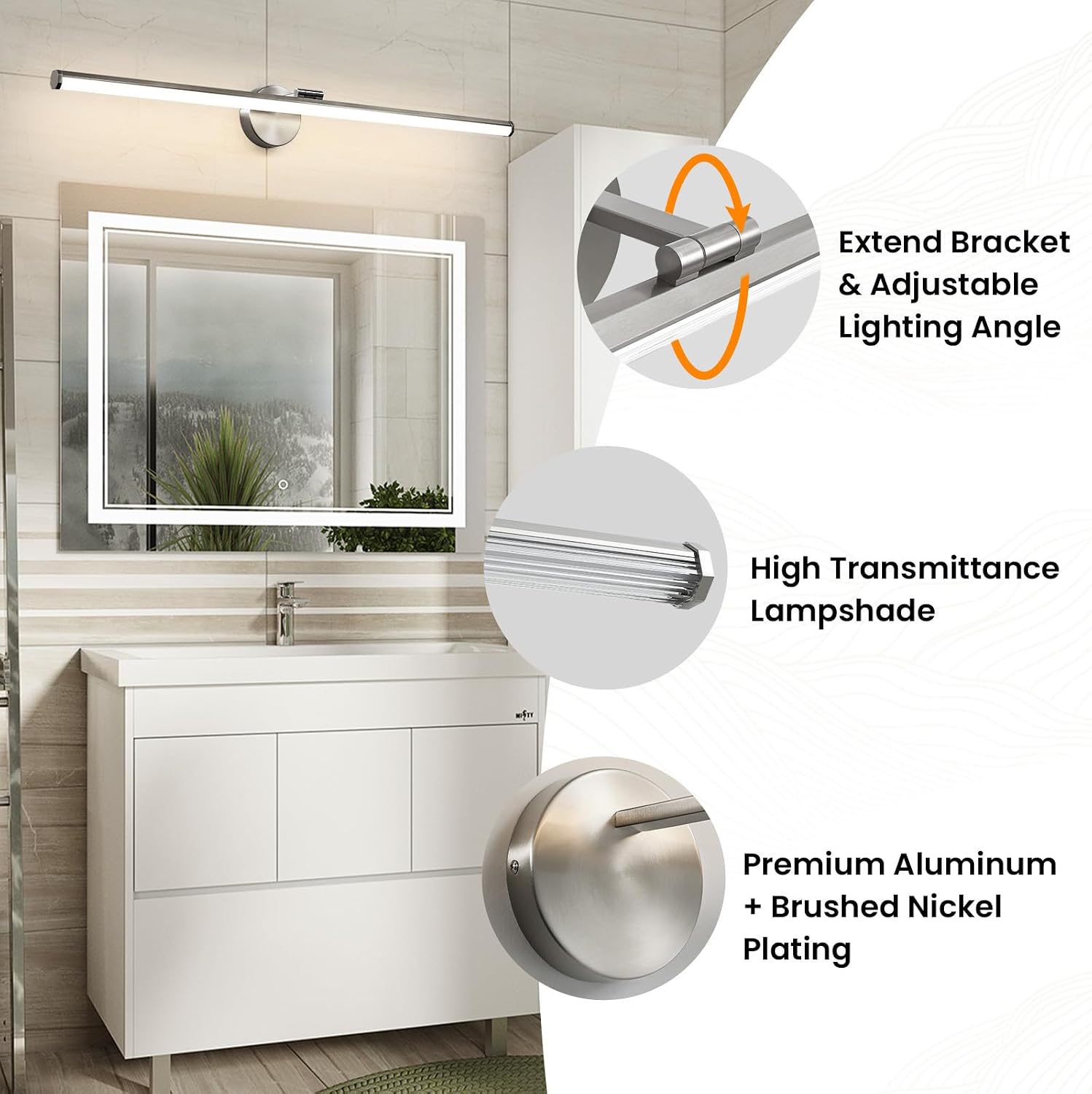 KAISITE Brushed Nickel Modern Bathroom Light - 39 Inch Dimmable 5CCT LED Vanity Light for Restroom
