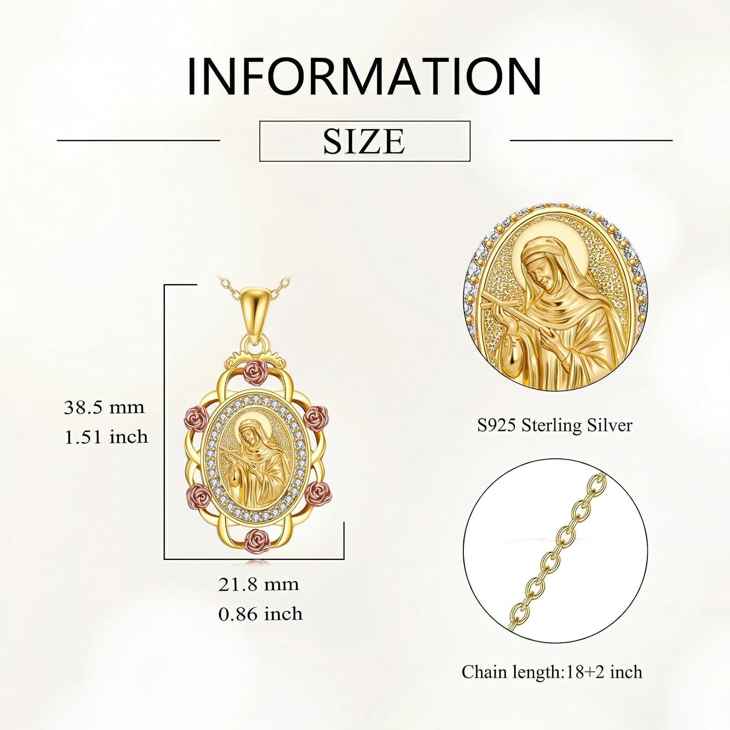 Sterling Silver St Michael/St Christopher/St Barbara/St Jude/St Dymphna/Virgin Mary Necklace Patron Saint Pendant Amulet Medal Religion Jewelry Gifts for Men Women