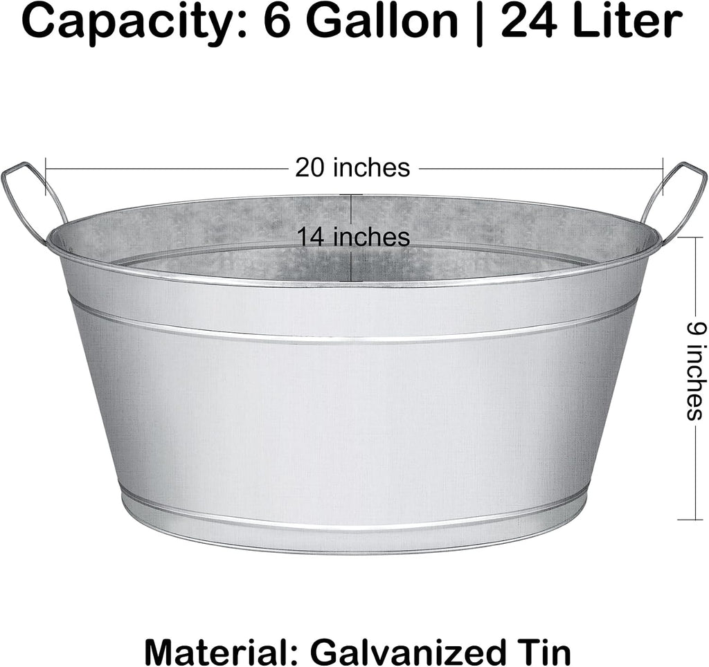 BARsics Large 6-Gallon Galvanized Tin Beverage Tub, 20x14x10 inches (Pack of 6)