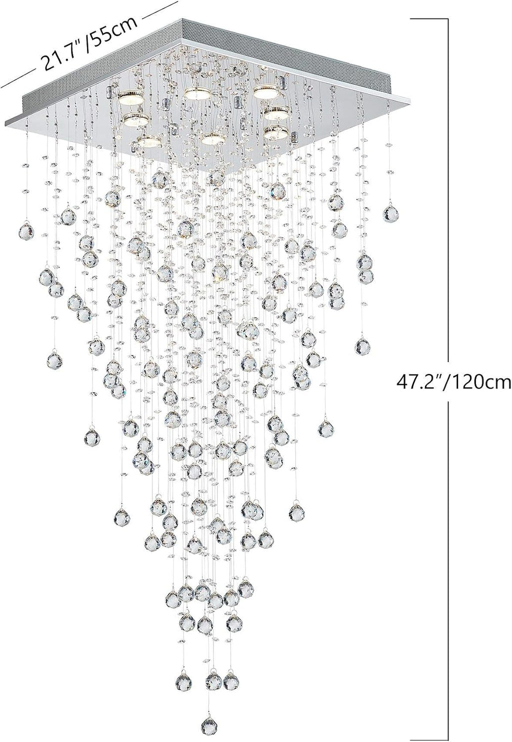 Bestier Modern Crystal Square Raindrop Chandelier Lighting Flush Mount LED Ceiling Light Fixture Pendant Lamp for Dining Room Bathroom Bedroom Livingroom 8 GU10 Bulbs Required 22 in Wide 47 inch High