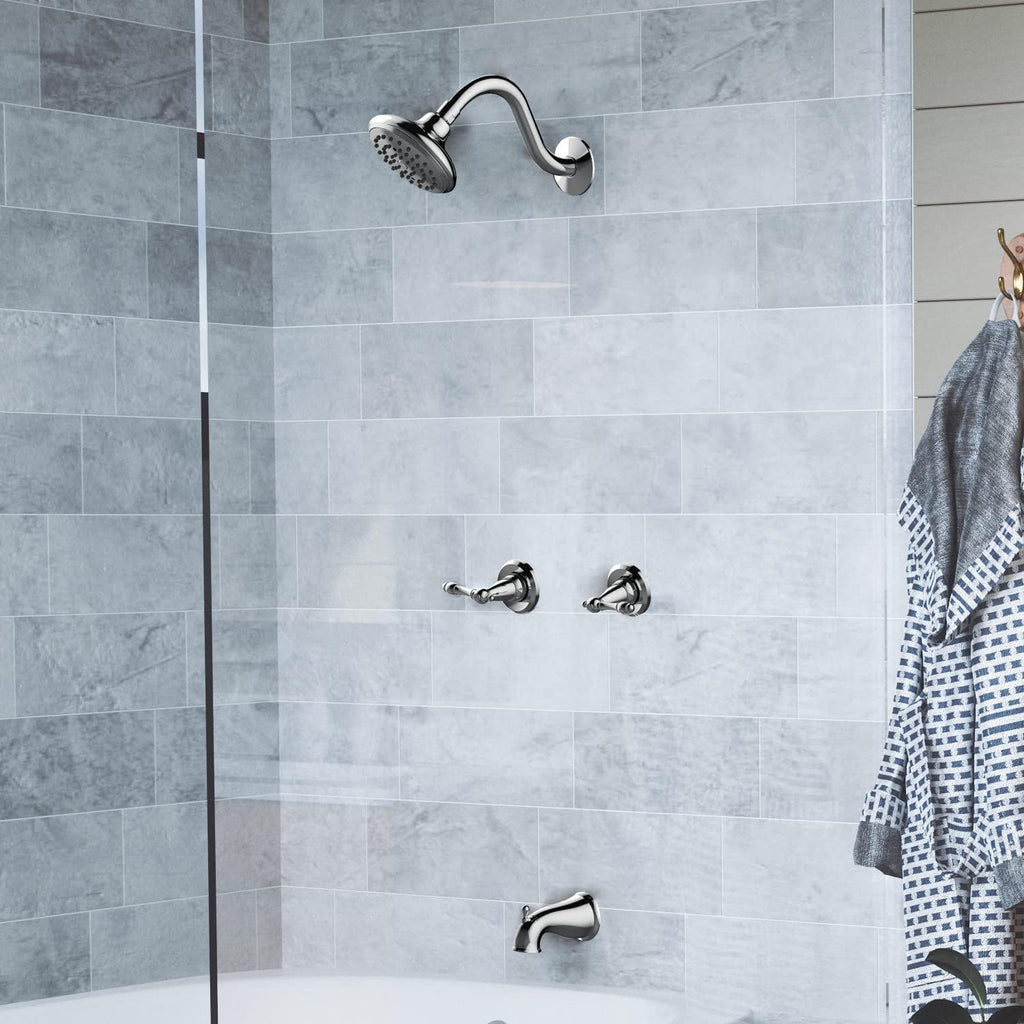 Oakmont Bath and Shower Trim Kit with Valve, Dual-Handle, High-Pressure Shower Head, Water-Saving, Polished Chrome, WaterSense Certified – Design House, 595694
