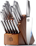 KnifeSaga Kitchen Knife Set with Block 17 Pcs, Knife Block Set, Japanese High Carbon Stainless Steel Knives Set for Kitchen with Sharpener, Razor Sharp Premium Block Knife Sets