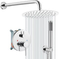 gotonovo Shower System 10 Inch Round Rainfall Showerhead Wall Mounted High Pressure Shower Faucet Set Fixture Combo with Rough in Valve and Cylindrical Handheld Spray, Polish Chrome