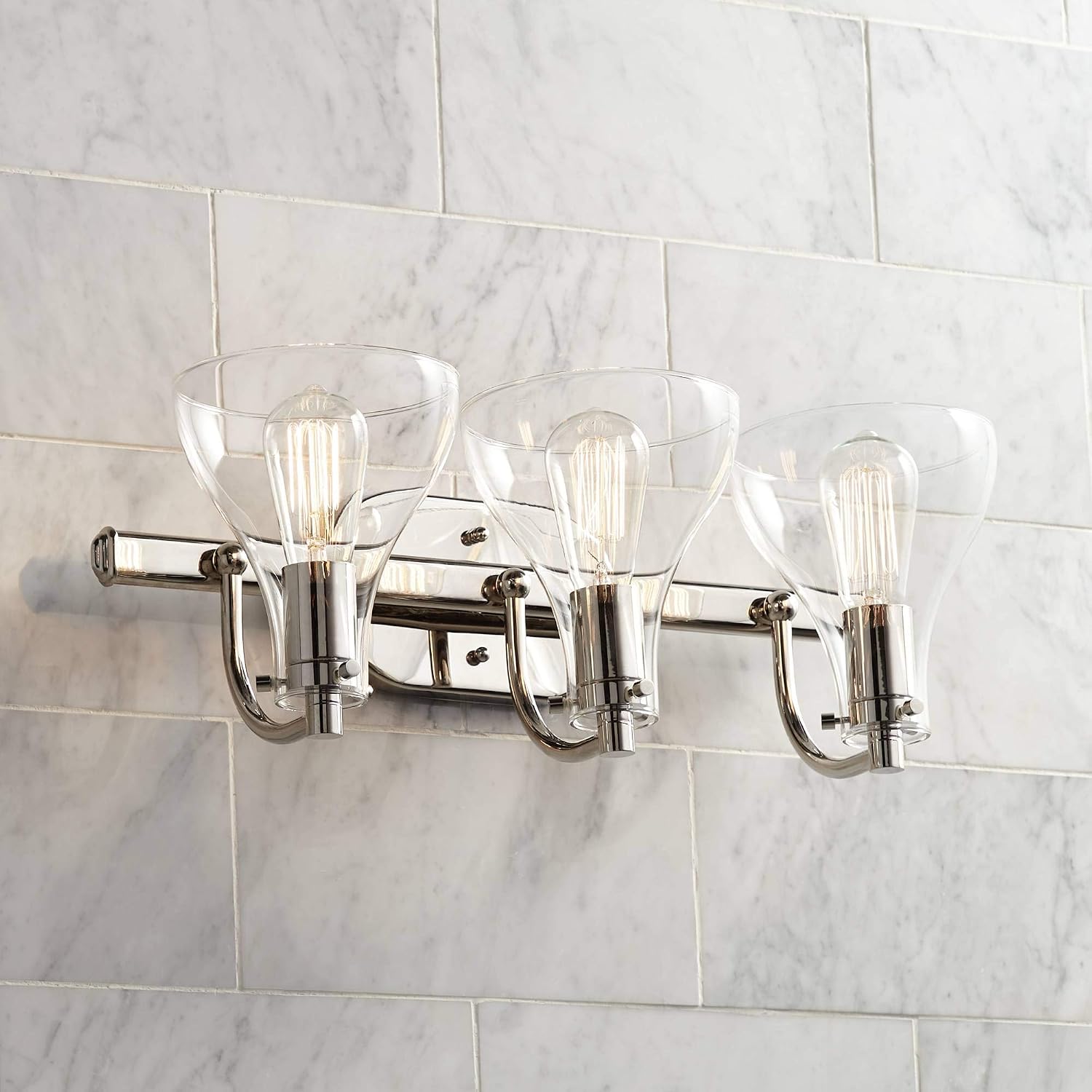 Possini Euro Design Sorren Industrial Modern Wall Light Polished Chrome Silver Hardwired 20 1/2' 3-Light Fixture Curving Clear Glass Shade for Bedroom Bedside Bathroom Vanity Living Room Hallway