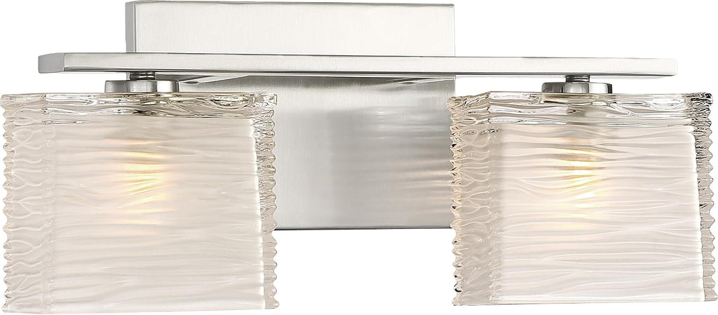Quoizel Westcap Modern Vanity Lights, 2-Light, 15 Inch Brushed Nickel Bathroom Lighting Fixtures Over Mirror, Sandblasted Glass, G9 Bulb, Transitional Wall Light for Bathrooms, Kitchen or Hallway