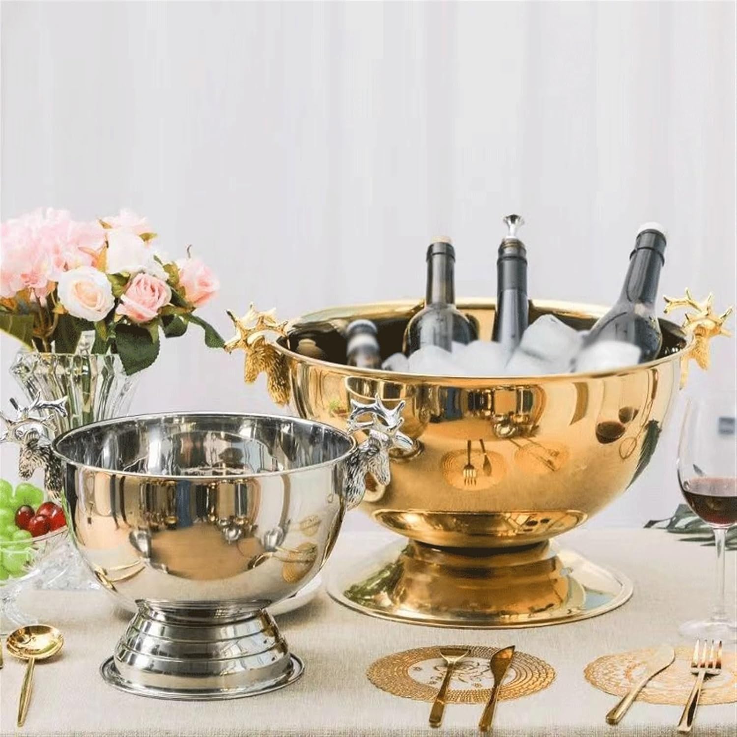 Ice Bucket Stainless Steel Champagne Basin Wine and Liquor Large Ice Bucket Large Ice Tray Bucket Ice Grain Bucket Bar Hotel Ktv Metal Ice Bucket Beverage Tub