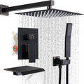 10' Rain Shower Faucet Set with Tub Spout,Oil Rubbed Bronze | Anti-scald cartridge, air tech boosts pressure 50%, 3-func diverter, NPT 1/2