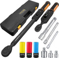 Digital Torque Wrench Set, 1/2'&3/8' Torque Wrench Digital with Dual Direction Ratchet, 3.8-250.8 Ft.lb & 0.66-44.29Ft.lbs Range, ±1% Accuracy with Vibration, Buzzer and LED Alert