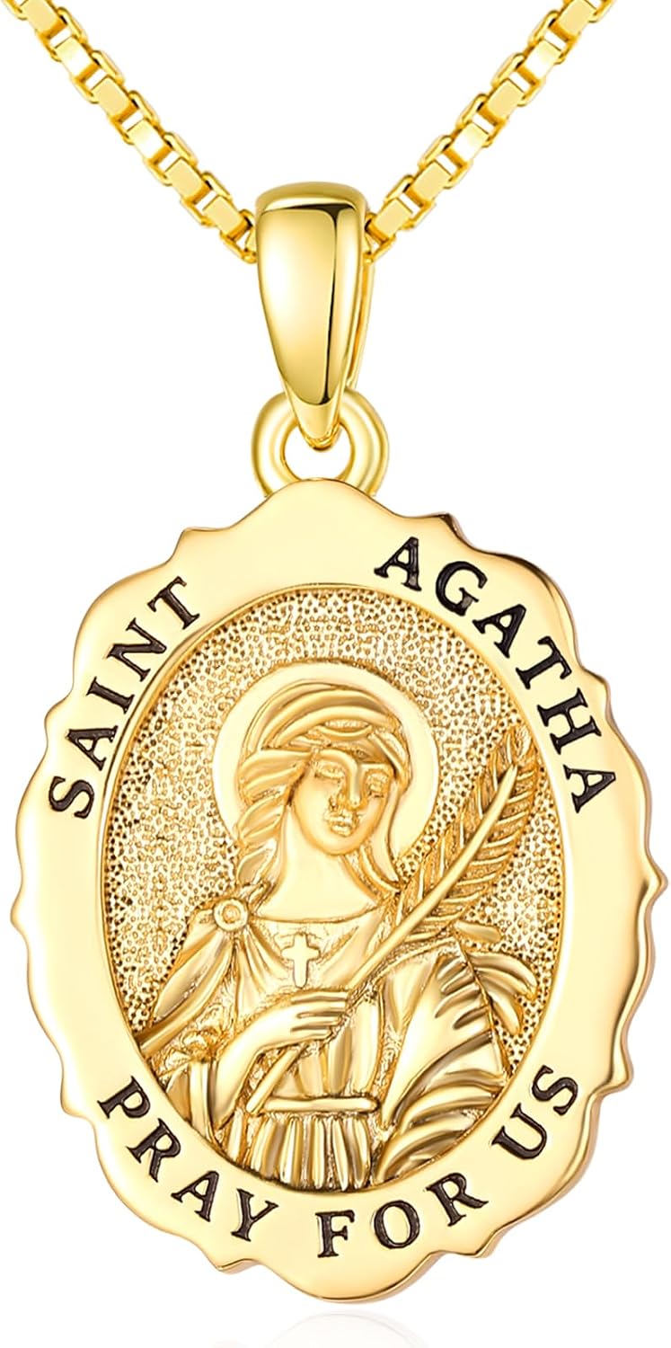14K Gold Saint Medal Necklace for Women, Catholic Patron Saint Pendant Necklace, Christian Religious Jewelry Gift for Confirmation Baptism Communion Christmas Birthday