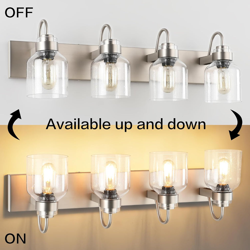 PRESDE Bathroom Light Fixtures Over Mirror Brushed Nickel 4 Light Bathroom Vanity Fixtures with Bubble Glass Globes