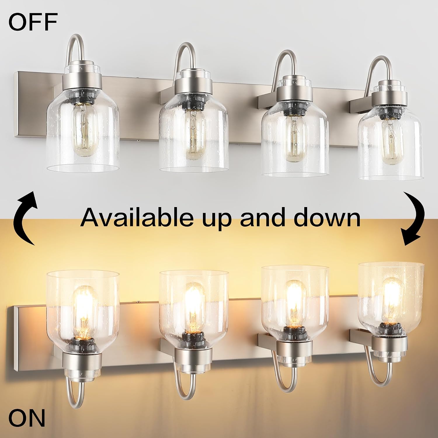 PRESDE Bathroom Light Fixtures Over Mirror Brushed Nickel 4 Light Bathroom Vanity Fixtures with Bubble Glass Globes
