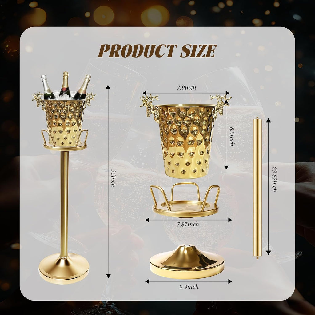 Champagne Bucket with Stand,Ice Bucket kits with Stand (Antler Texture Gold, 2 packs)