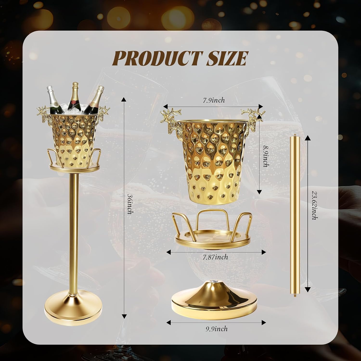Champagne Bucket with Stand,Ice Bucket kits with Stand (Antler Texture Gold, 2 packs)