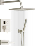 Esnbia Shower System with Tub Spout, Wall Mounted Bathtub Shower Faucet Set, 10 Inch Rain Shower Head and Handheld Shower Head Set, High Pressure Tub Shower Kit with Shower Valve, Brushed Nickel