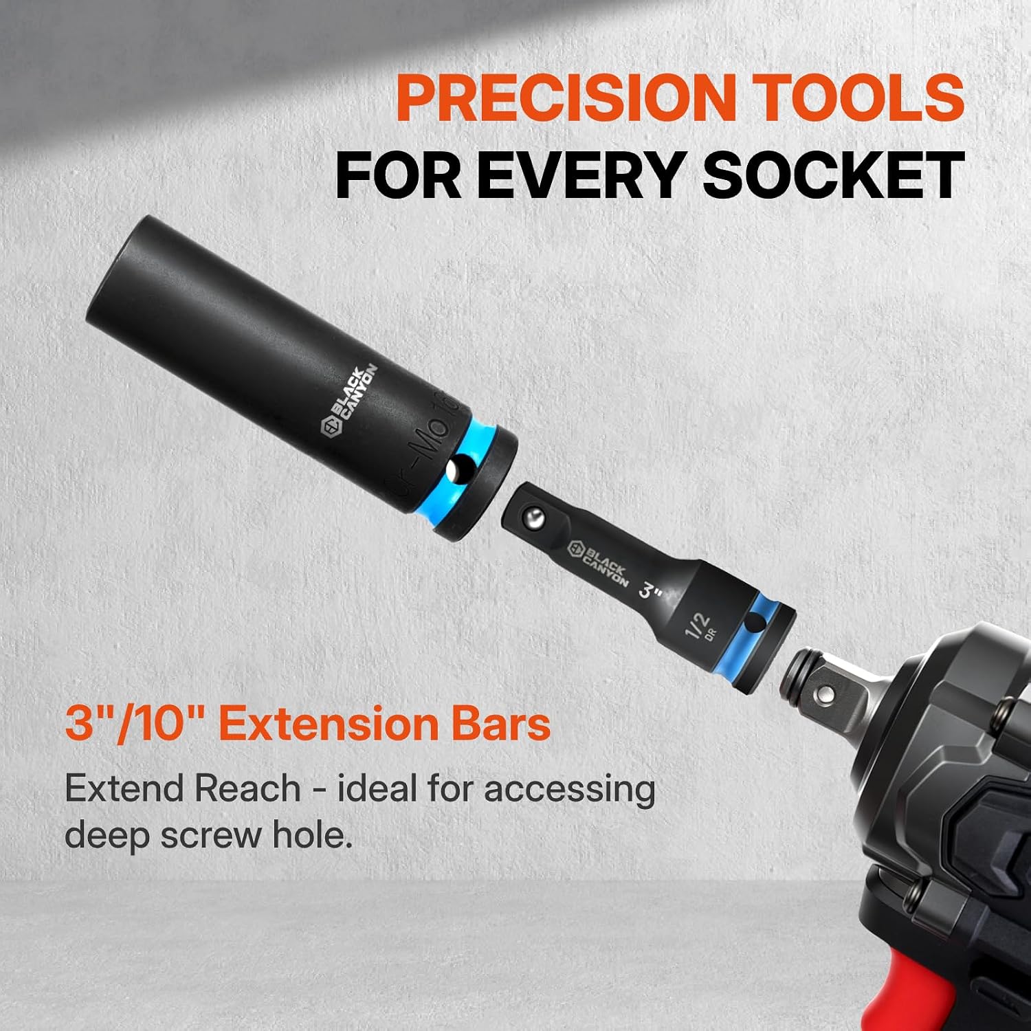 BLACK CANYON 87-Piece 1/2' Drive Impact Socket Set, SAE & Metric Deep & Shallow Sockets, 6-Point Cr-Mo Impact Grade Steel, Extension Bars, Universal Joint & Storage Case for Automotive Repair