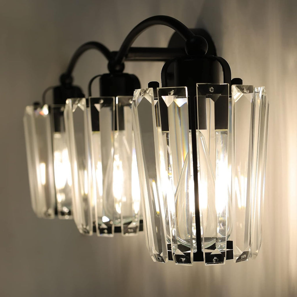 Aipsun Crystal Vanity Light Fixtures Modern Crystal Bathroom Light Fixtures Black Vanity Lights for Bathroom E26 Base (Exclude Bulb)