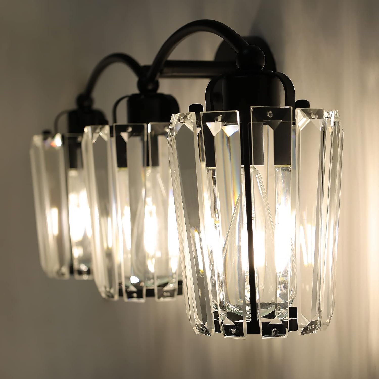 Aipsun Crystal Vanity Light Fixtures Modern Crystal Bathroom Light Fixtures Black Vanity Lights for Bathroom E26 Base (Exclude Bulb)