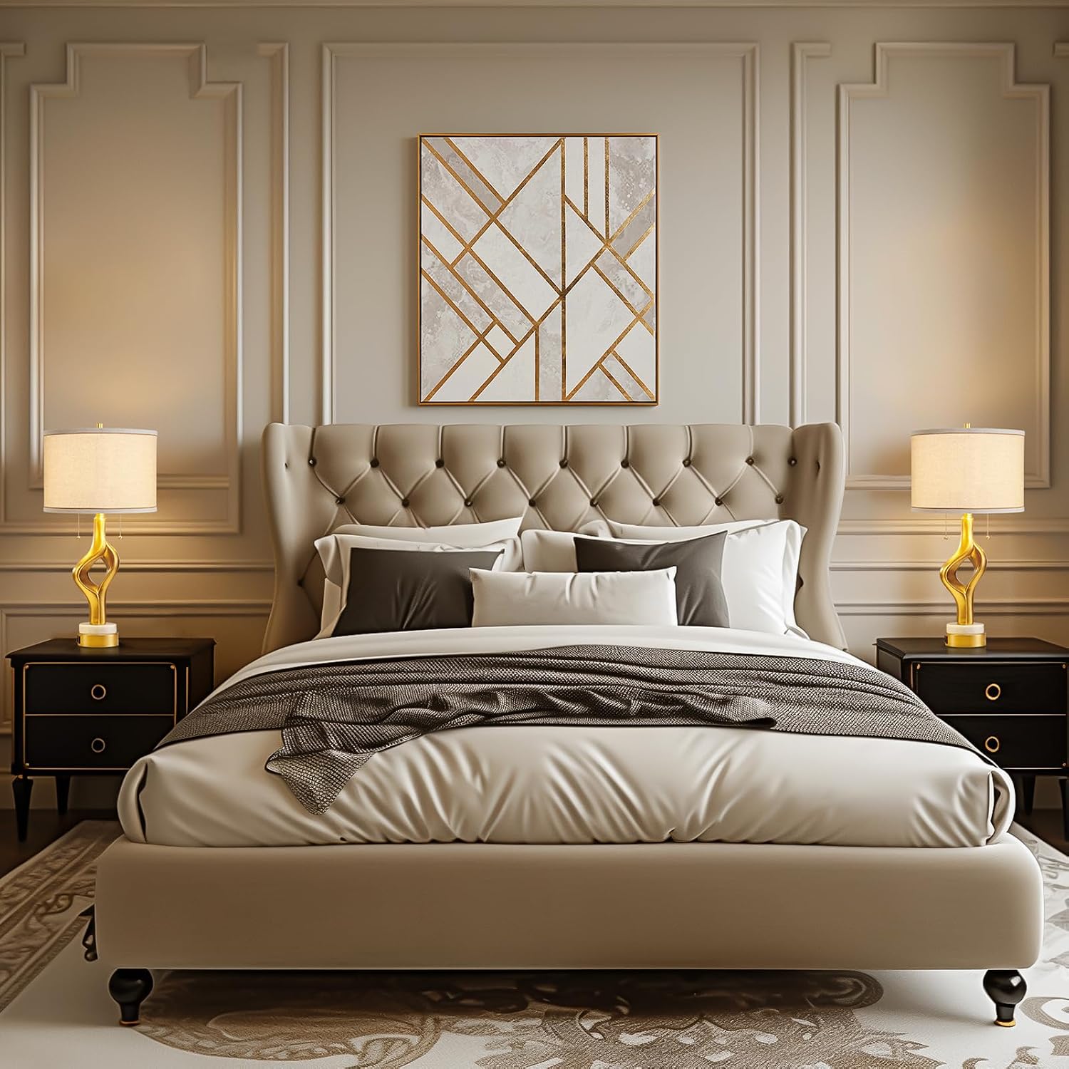 26' Modern Table Lamp Set of 2 for Living Room Bedroom, Gold Sculptural Table Lamp with 2 USB Ports, Resin Desk Lamps Marble Base with Double Pull Chains for Bedside End Tables, Bulb Included