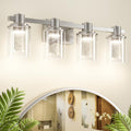 Quntis Brush Nickle Bathroom Lighting Fixtures with 5 Color Mode, 4-Light Dimmable Modern Bathroom Vanity Light Over Mirror, 28 Watt Eye Protection LED Wall Lamp 27 Inch (UL Certified, Bulbs Included)