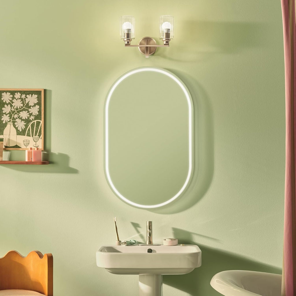 Kichler Gioe 2-Light Vanity Light Fixture 14.25' Bathroom Light with Clear Fluted Glass in Champagne Bronze for Bathroom Vanity Over Mirror (14.25' W x 10.5' H), 55225CPZFLU