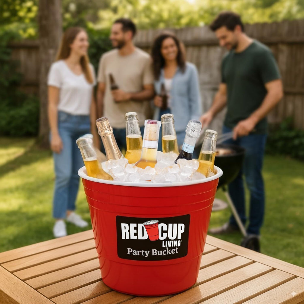 Reusable Red Plastic Ice Bucket for Parties - Large Beverage Tub, Wine Cooler, Beer Bucket, Drink Holder for Indoor/Outdoor Bars, Galvanized Tubs, Party Celebration, 201 Oz (Pack of 18)