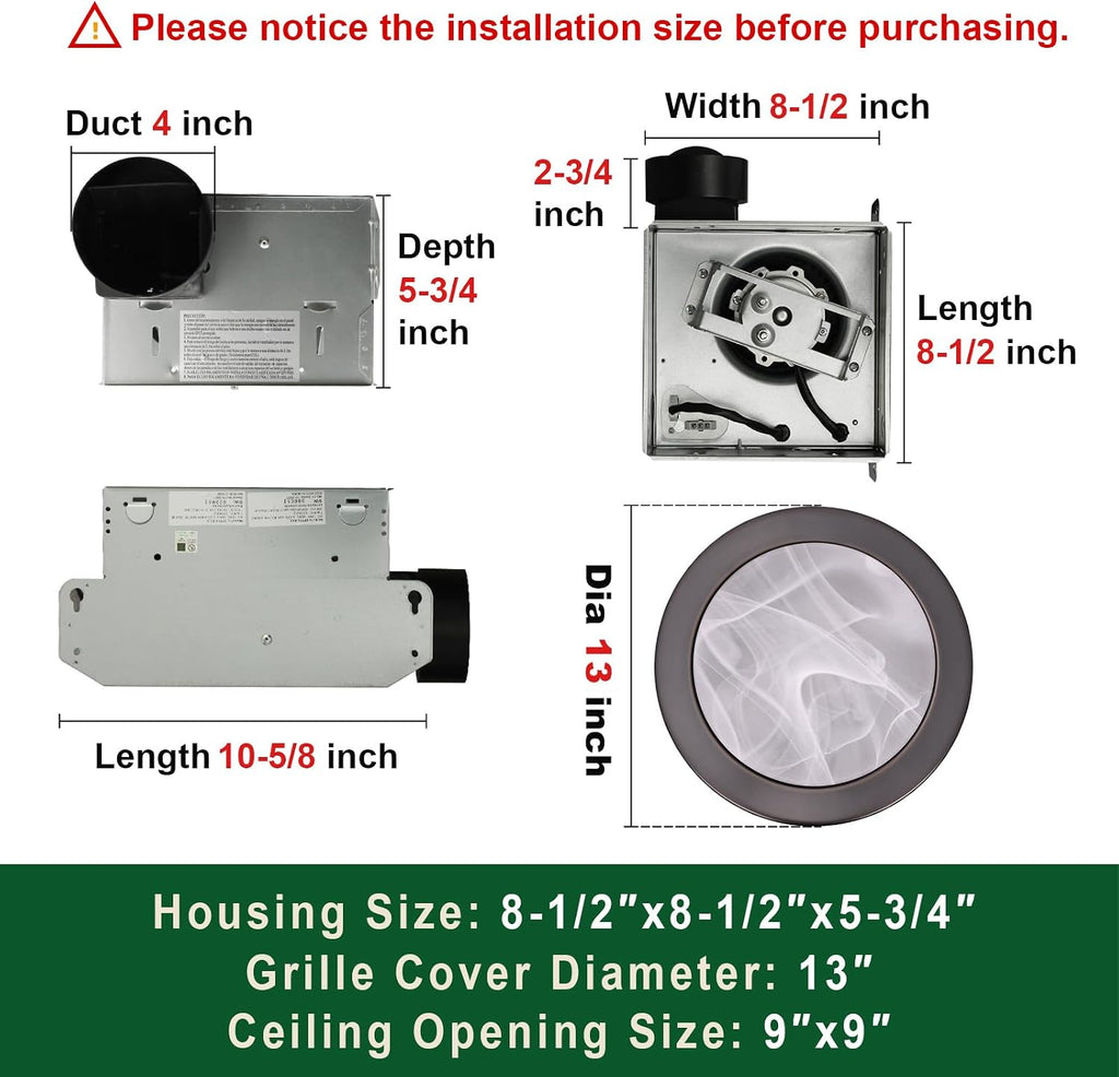 Akicon Ultra Quiet Bathroom Exhaust Fan with LED Light 80CFM 2.0 Sones Round Bathroom Ventilation Fan with Frosted Glass Cover (Oil Rubbed Bronze)