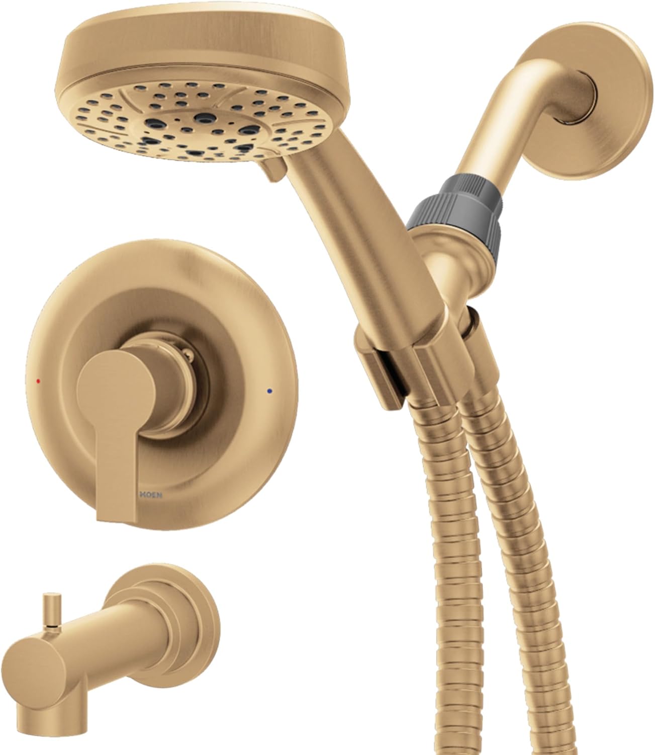 Moen 82618BZG Meena Single-Handle Tub and Shower Faucet with Handshower, Valve Included, Bronzed Gold, Pressure-Balancing Shower System
