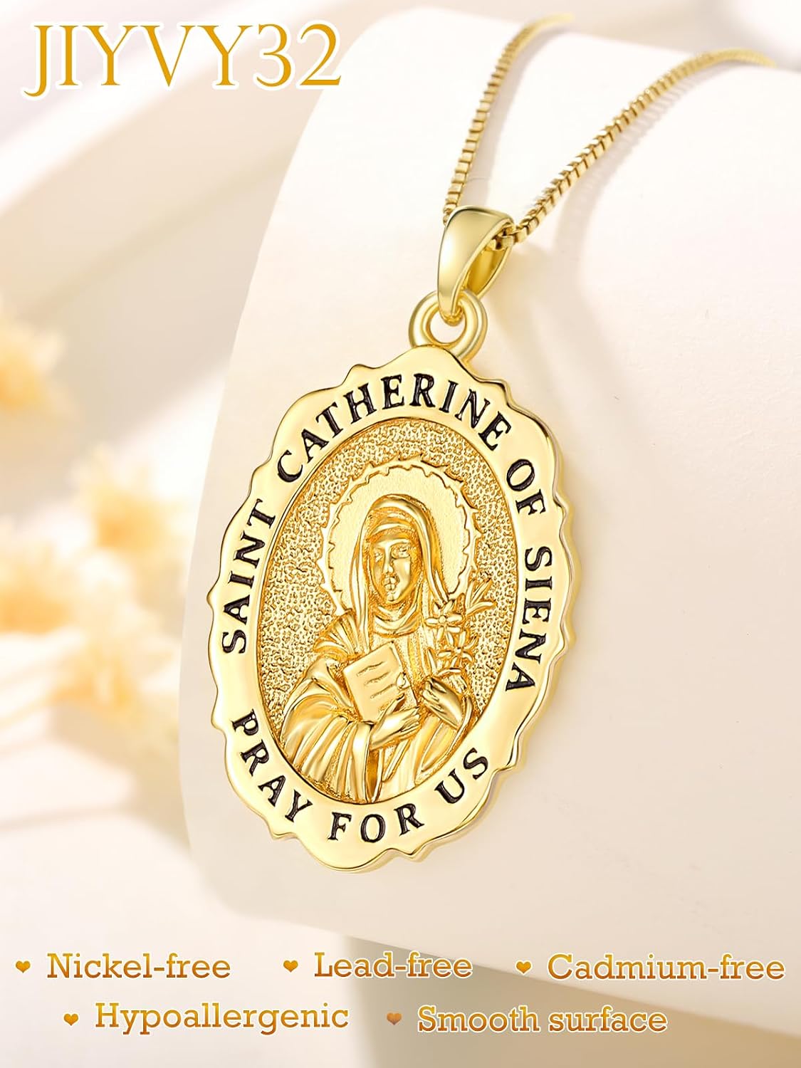14K Gold Saint Medal Necklace for Women, Catholic Patron Saint Pendant Necklace, Christian Religious Jewelry Gift for Confirmation Baptism Communion Christmas Birthday