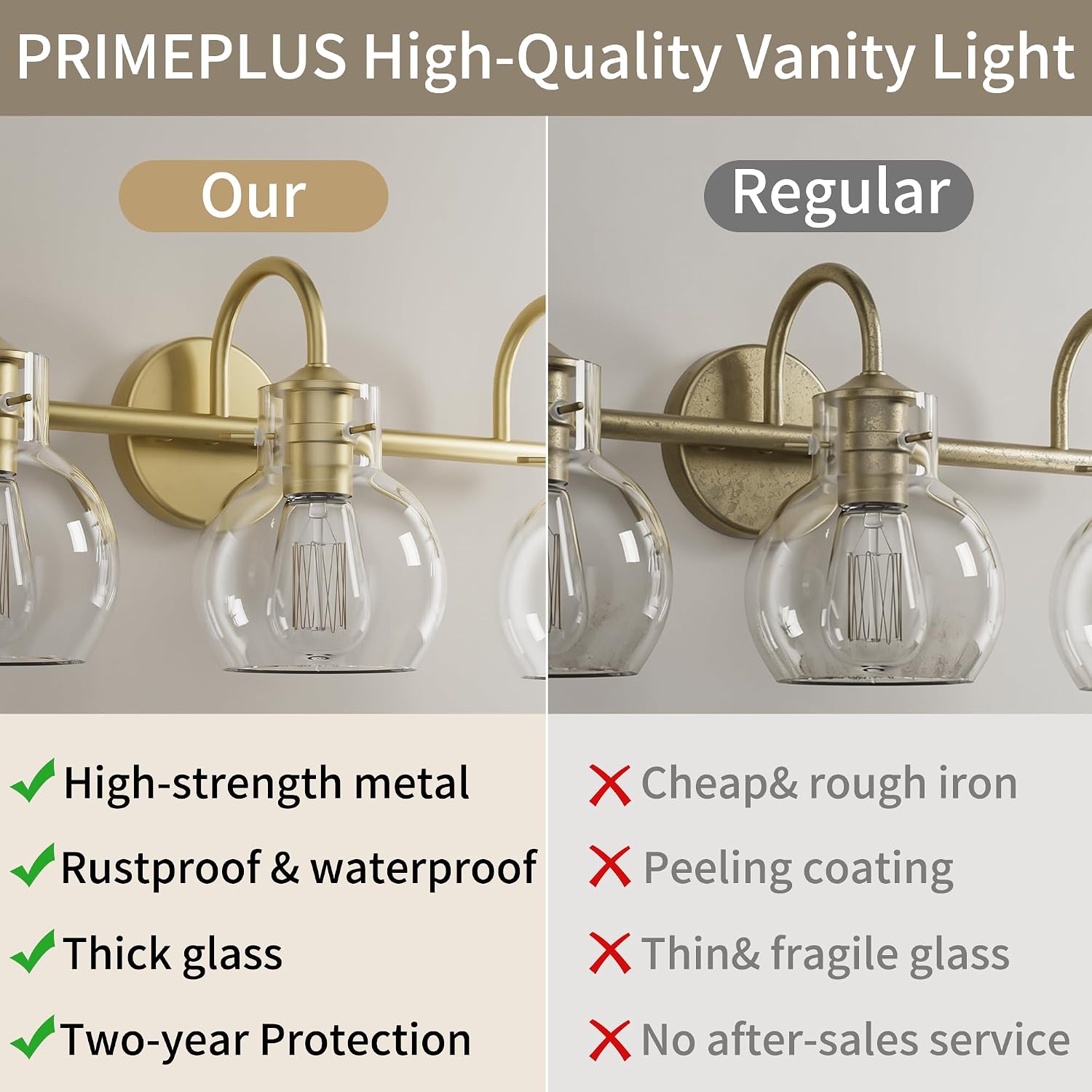 4-Light Gold Bathroom Vanity Light Fixtures, 24 Inch Over Mirror with Clear Glass Shade Wall Mounted Sconces for Bathroom, Living Room, Hallway, E26 Base