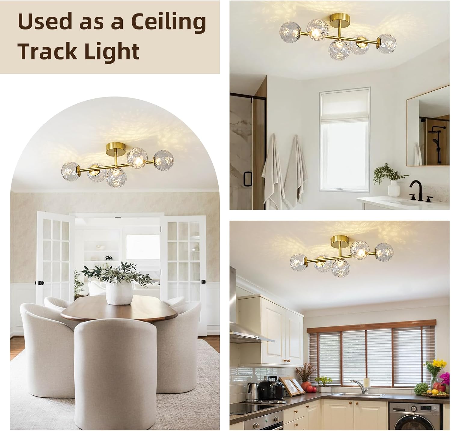 LED Bathroom Vanity Light Fixtures: 3000K Modern Gold Brush Brass 5 Lights Wall Sconce - 20W Dimmable Midcentury Vanity Light with Hammered Clear Globe Bubble Glass Shade for Bathroom Hallway Bedroom
