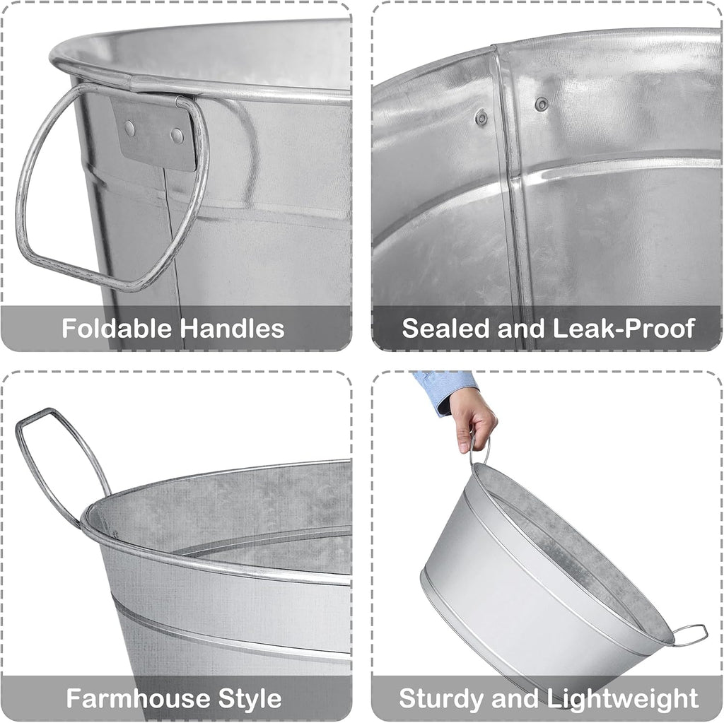 BARsics Large 6-Gallon Galvanized Tin Beverage Tub, 20x14x10 inches (Pack of 6)