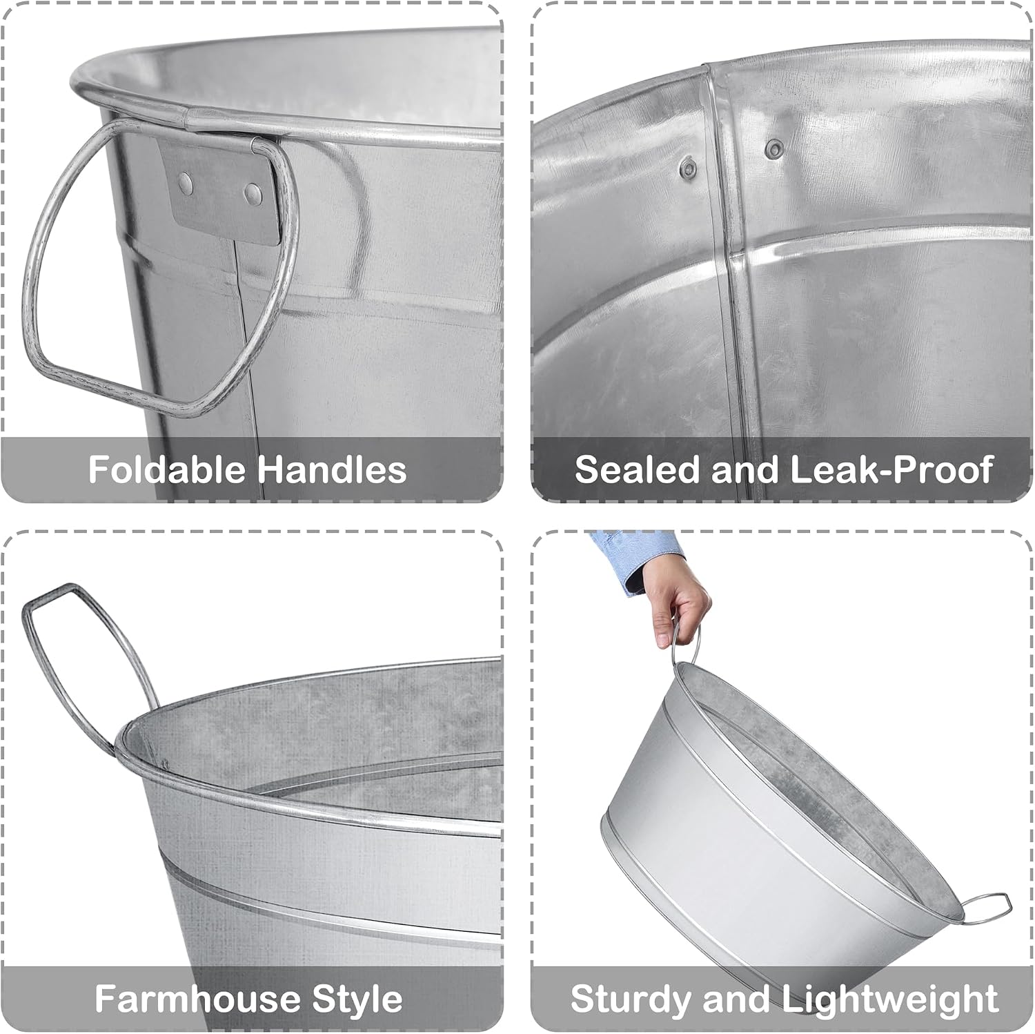 BARsics Large 6-Gallon Galvanized Tin Beverage Tub, 20x14x10 inches (Pack of 6)