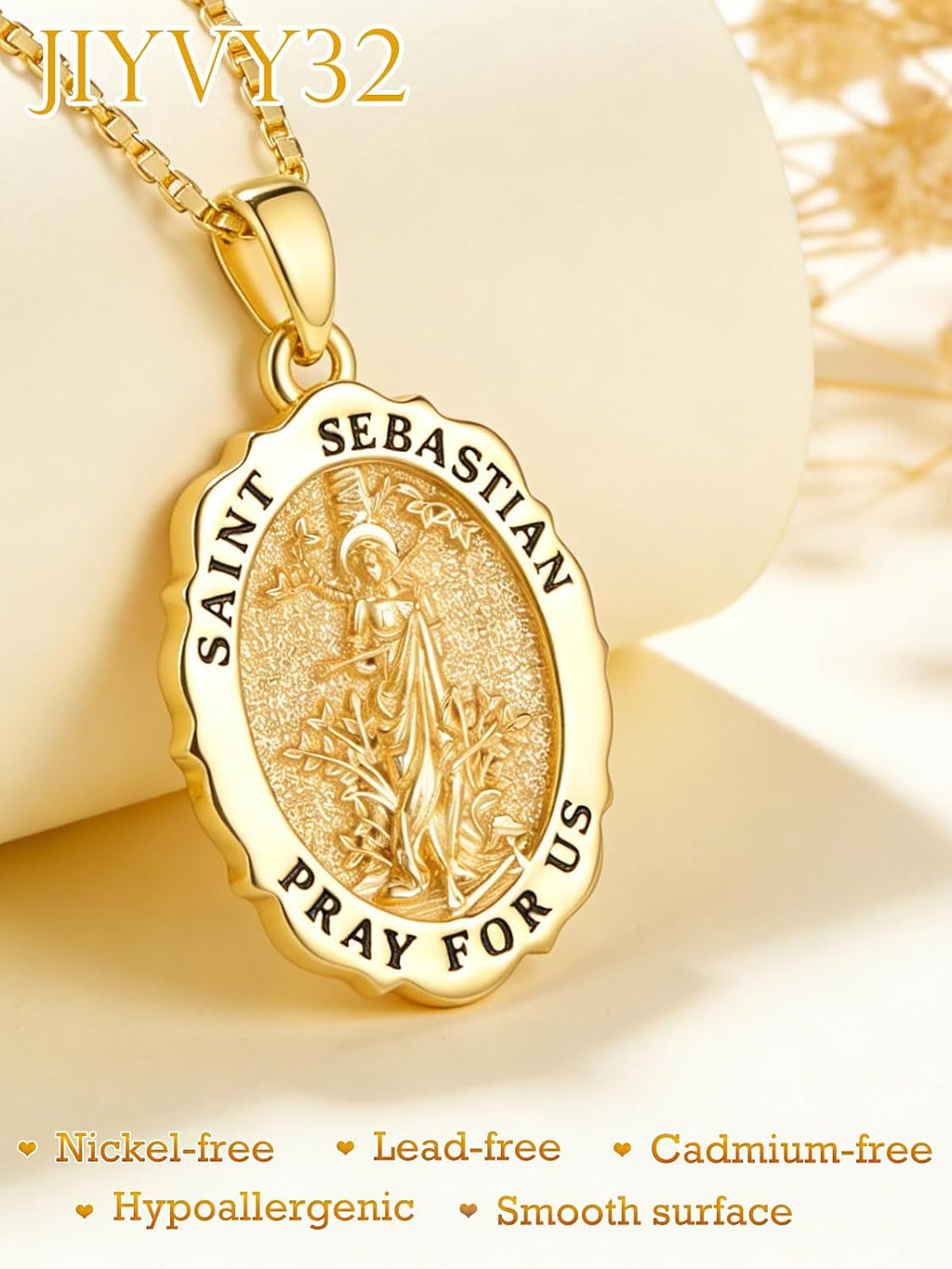 14K Gold Saint Medal Necklace for Women, Catholic Patron Saint Pendant Necklace, Christian Religious Jewelry Gift for Confirmation Baptism Communion Christmas Birthday