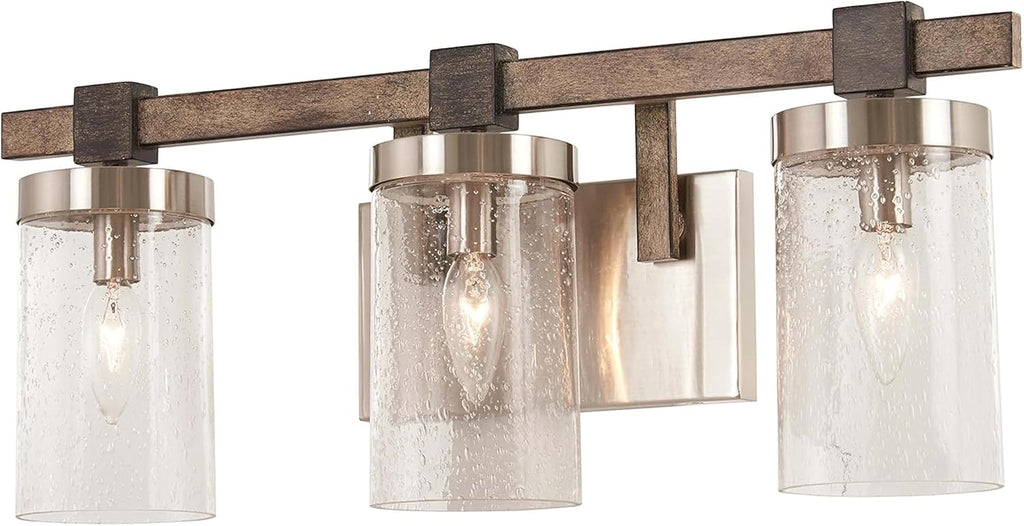 Minka Lavery 4633-106 Bridlewood Vanity Bath Light, 3-Light, 180 Total Watts, 22.5-in H x 8.75-in W, Stone Grey w/Brushed Nickel