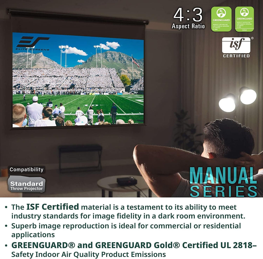 Elite Screens Manual Series, 120-INCH 4:3, Pull Down Manual Projector Screen with AUTO LOCK, Movie Home Theater 8K / 4K Ultra HD 3D Ready, 2-YEAR WARRANTY, M120XWV2