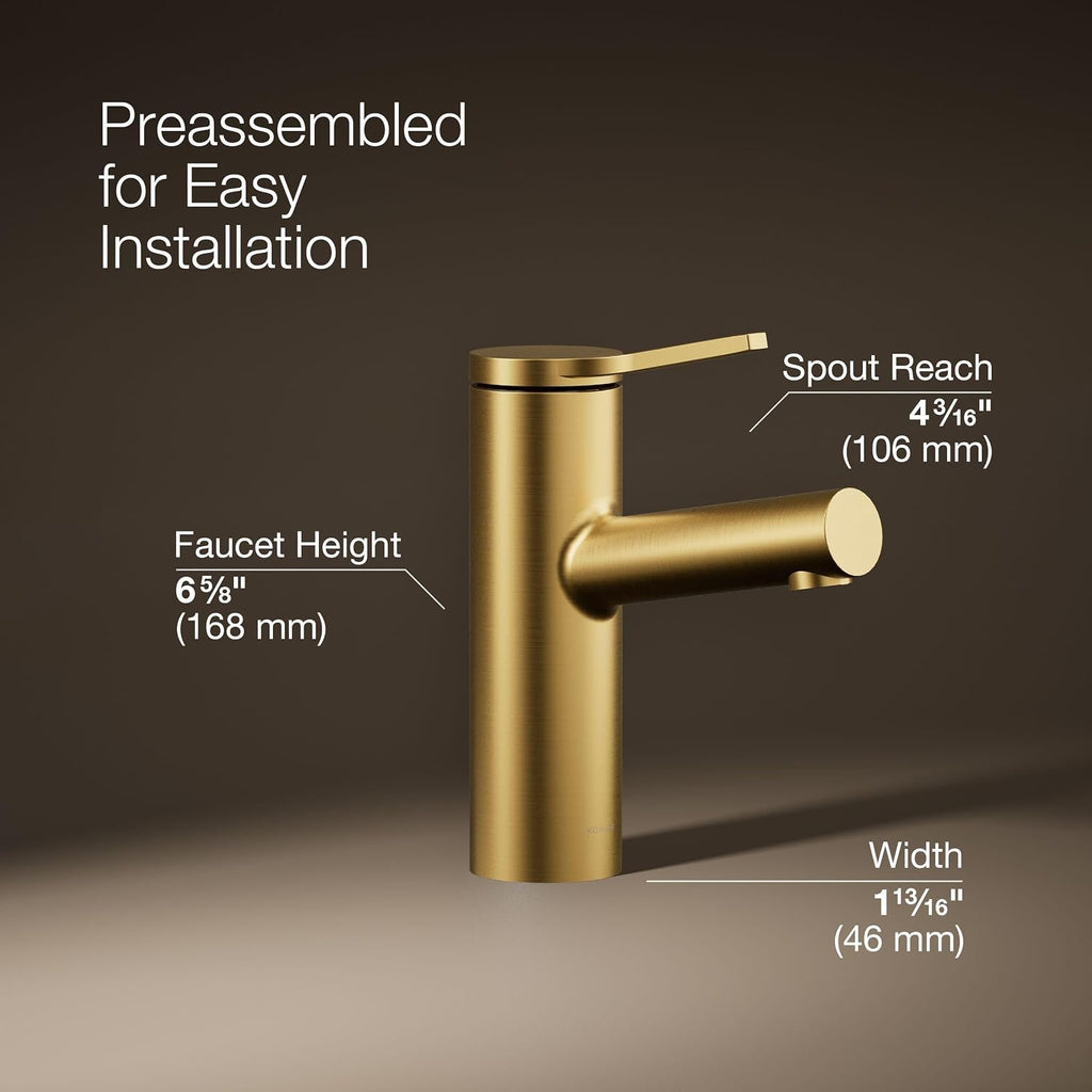 Kohler K-35048-4K-2MB Elate® Single-Handle Bathroom Sink Faucet, Bathroom Faucets,1.0 GPM, Vibrant Brushed Moderne Brass