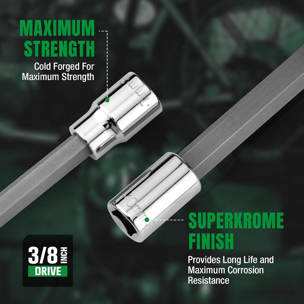 SK Tools USA 3/8' Drive, 6 Piece, Long, Metric, Chrome Hex Bit Socket Set: 4MM - 10MM | 19726
