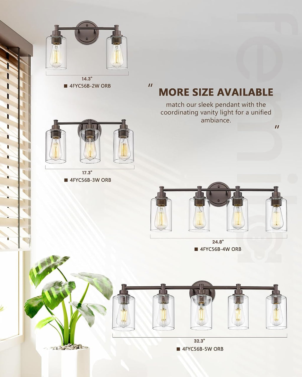 FEMILA Bathroom Vanity Light Fixture, 4-Light Farmhouse Wall Vanity Lights, Oil Rubbed Bronze Finish with Clear Glass Shade, 4FYC56B-4W ORB