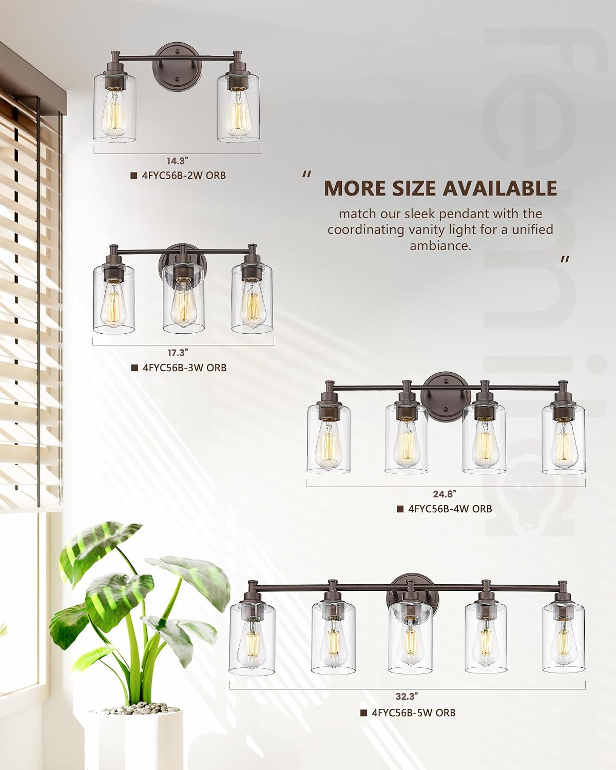 FEMILA Bathroom Vanity Light Fixture, 4-Light Farmhouse Wall Vanity Lights, Oil Rubbed Bronze Finish with Clear Glass Shade, 4FYC56B-4W ORB