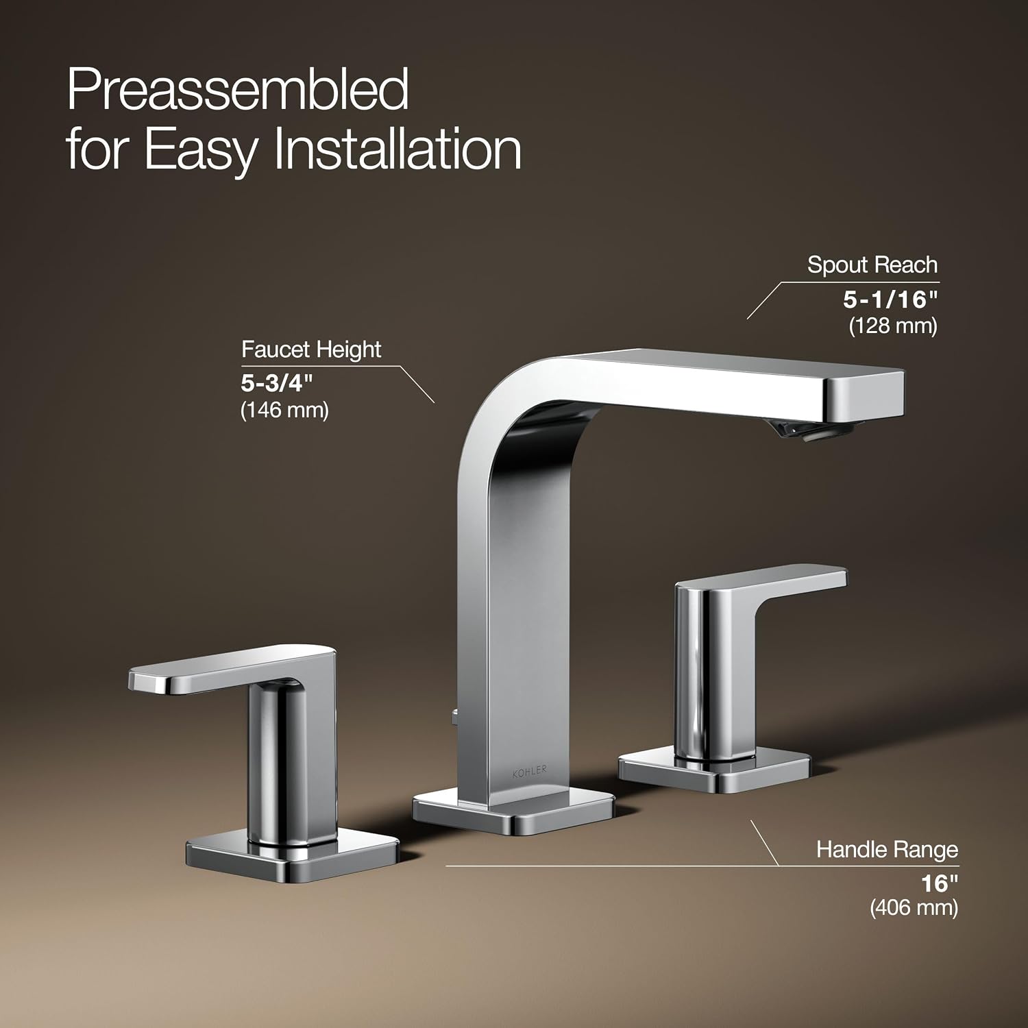 Kohler 23484-4-CP Parallel® Widespread Bathroom Sink Faucet, 1.2 gpm, Polished Chrome