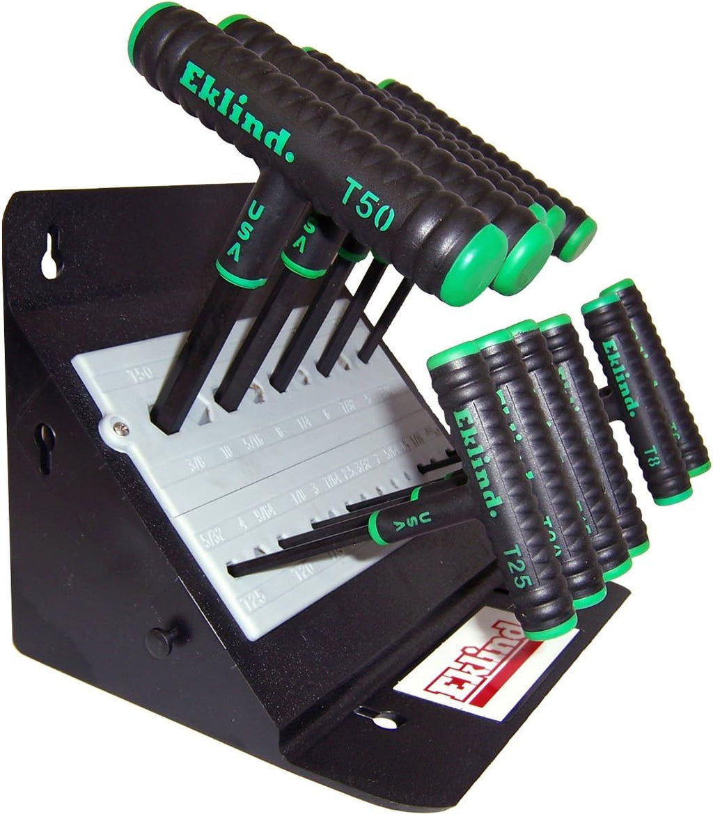 Eklind T Handle Hex Wrench Set Metric, SAE, and Torx 34pc 6' Comfort Grip w Stands Made in USA
