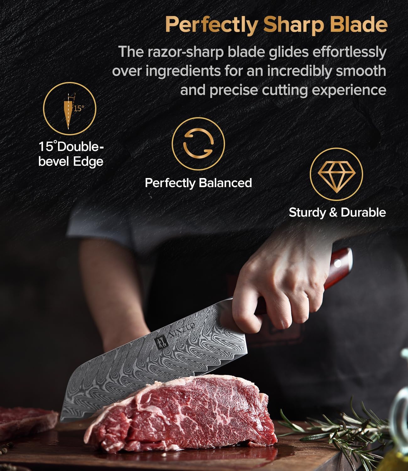 XINZUO 5 Pcs Knife Set, Professional Super Damscus Steel Kitchen Knife Set, Ultra Sharp Blade, Natural Rose Handle, Chef Gift Box-Yi Series