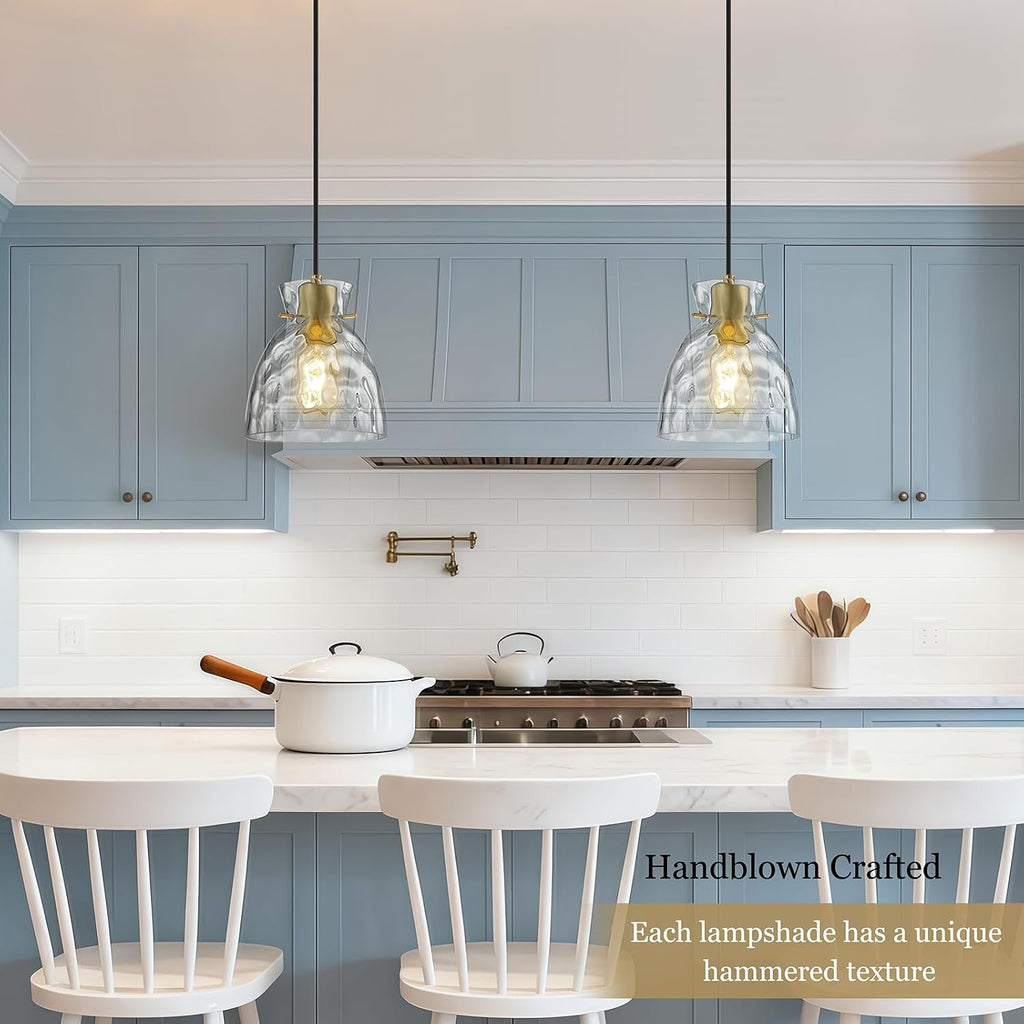 5.9' Mini Black Gold Pendant Lights Kitchen Island 2 Pack, Small Brushed Brass Hammered Glass Pendant Light Fixtures, Modern Hanging Lights Kitchen Pendant Lighting over Sink Bathroom Dining Room