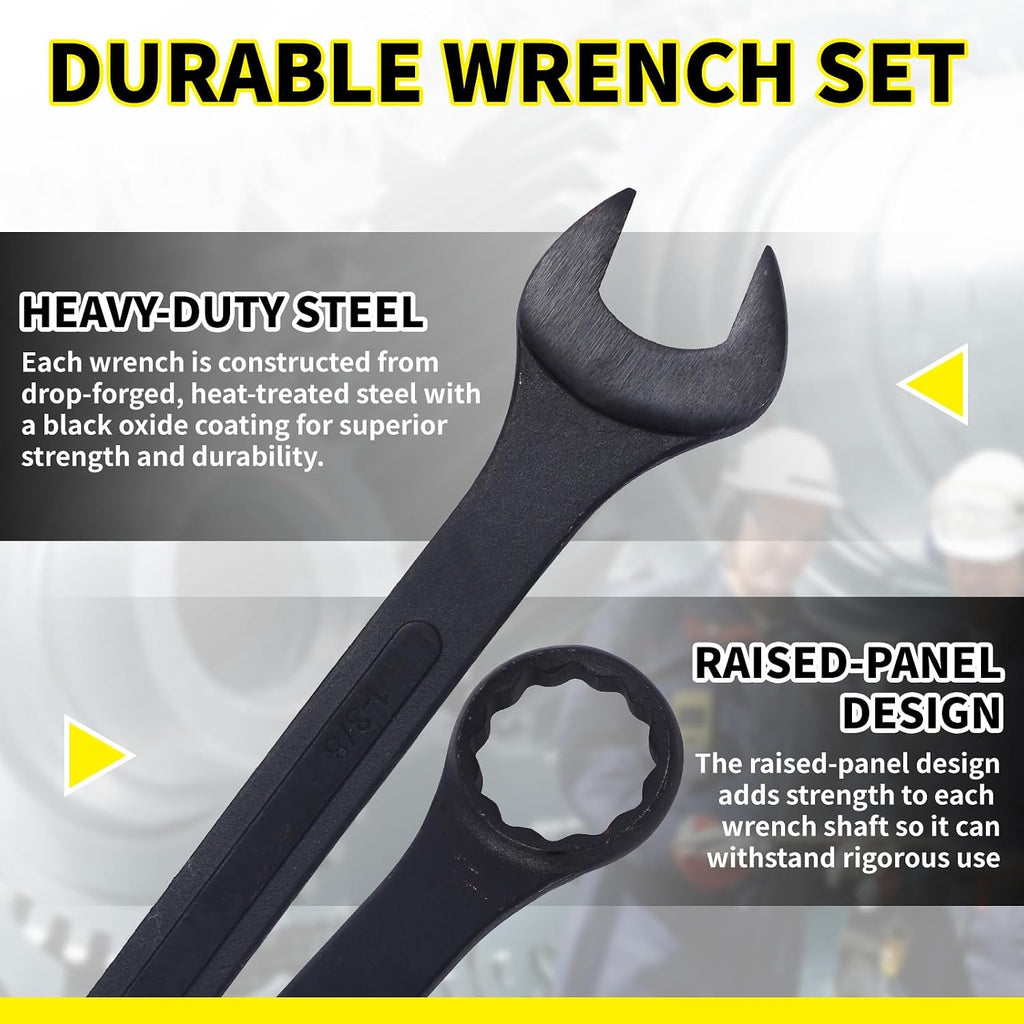 Jumbo Combination Wrench Set | 6 Piece | SAE | 1-3/8' to 2' | Open End | Storage Bag Included | for Professional Mechanic Use – Large Wrench Set