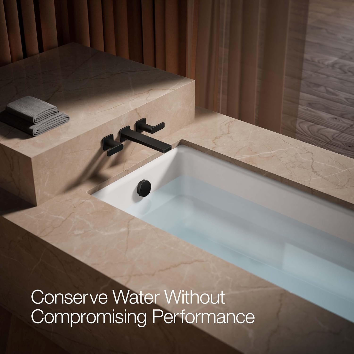 Kohler T23491-4-BL Parallel Two-Handle Wall Mount Bath Faucet Trim with Lever Handles, Matte Black