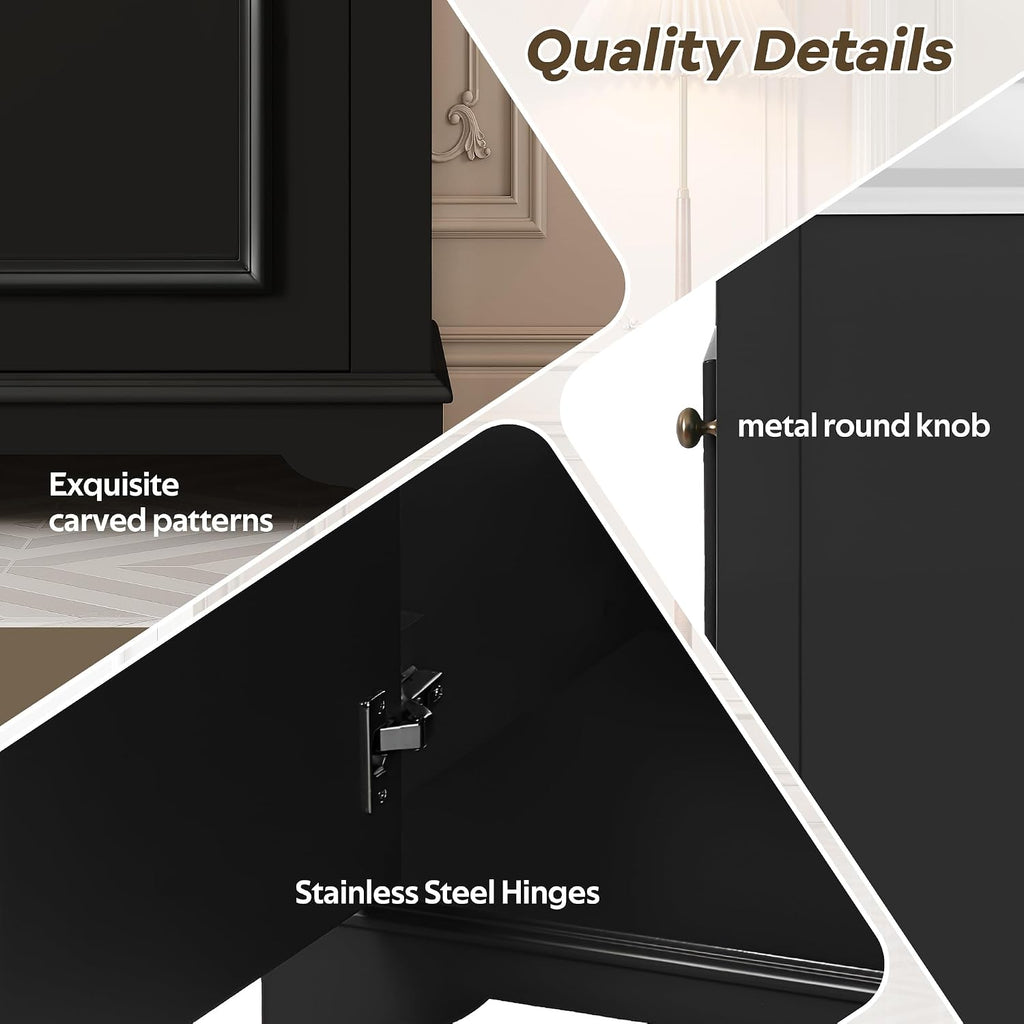 Merax 20' Narrow Bathroom Vanity with Ceramic Sink, Freetanding Modern Single Vanity Set with Soft Closing Door and Adjustable Shelf (Black)