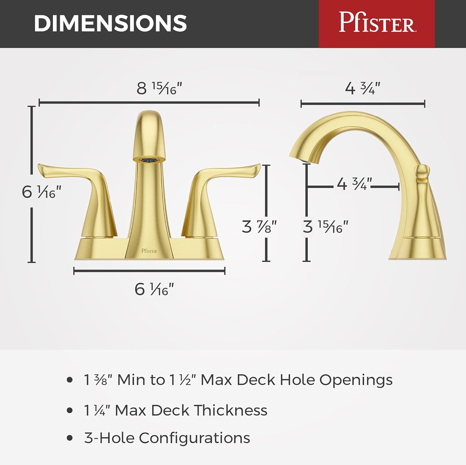 Pfister Willa Bathroom Sink Faucet 4 inch Centerset 2-Handle 3-Hole Vanity Faucet NSF Certified Brushed Gold Finish with Push & Seal Drain and TiteSeal Mounting Technology LF048MALBG