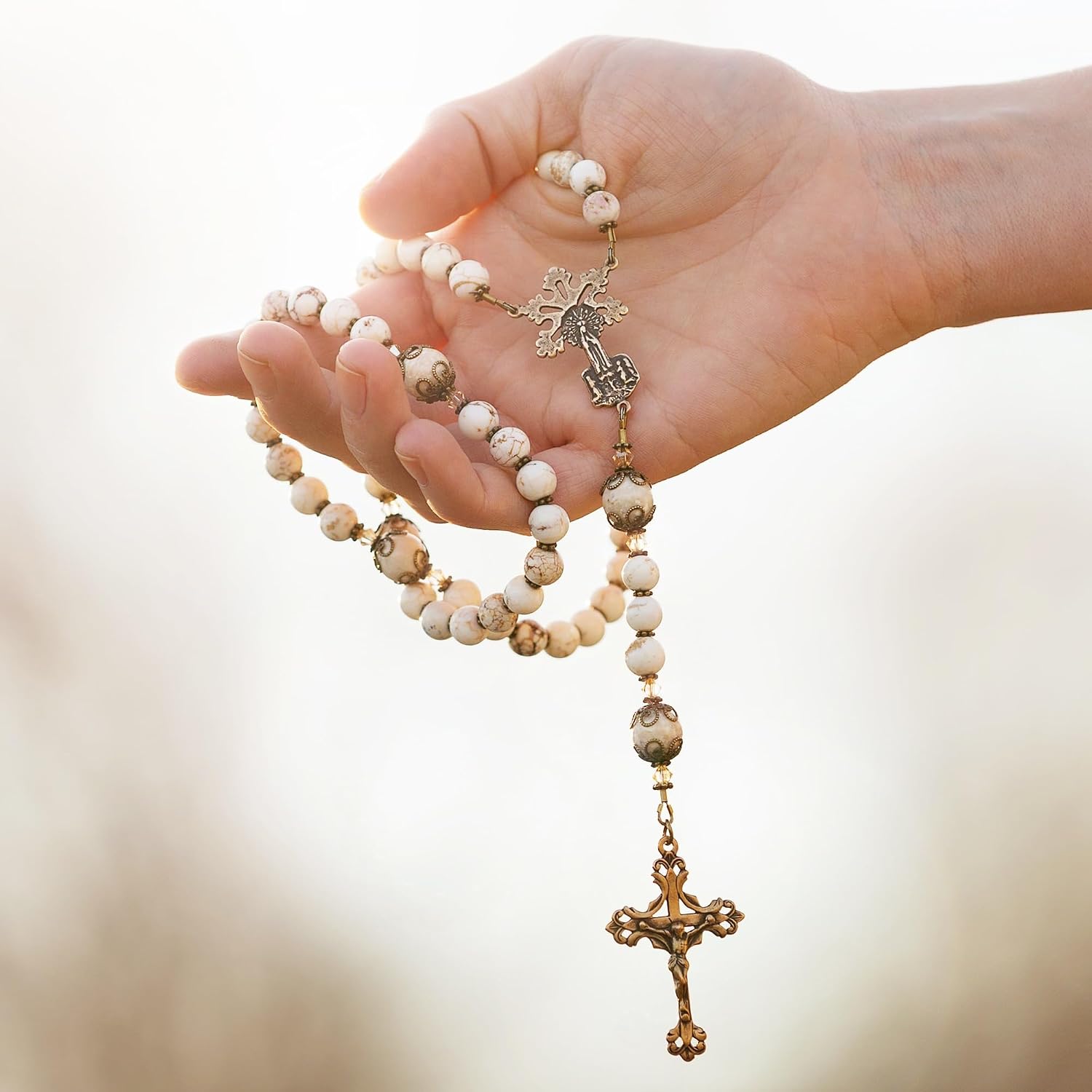 THE CATHOLIC COMPANY Stone Bead Rosary – Catholic Prayer Beads, Traditional Devotional Design, Durable and Lightweight, Gift for Men and Women