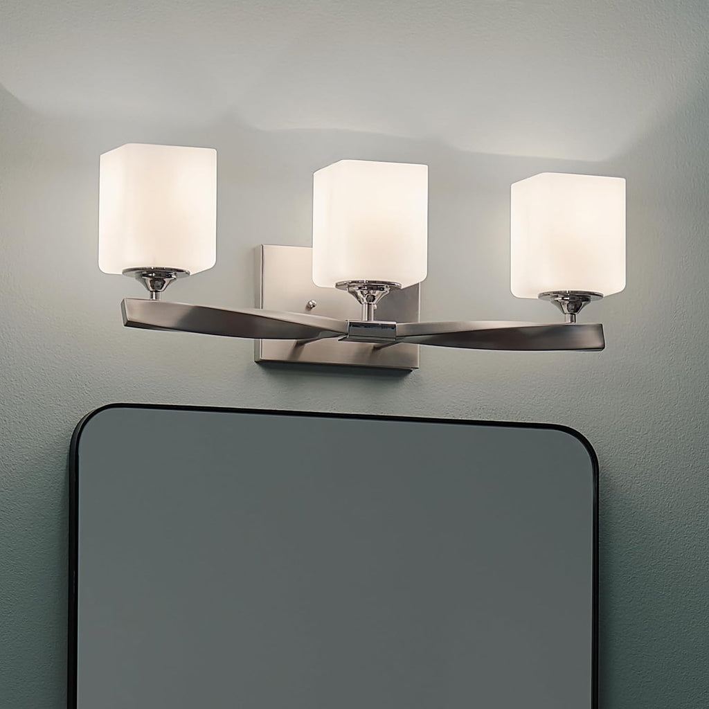 Kichler Marette 22.75' Vanity Light in Brushed Nickel, 3-Light Modern Bathroom Light with Satin Etched Cased Opal Glass, (22.75' W x 8' H), 55002NI