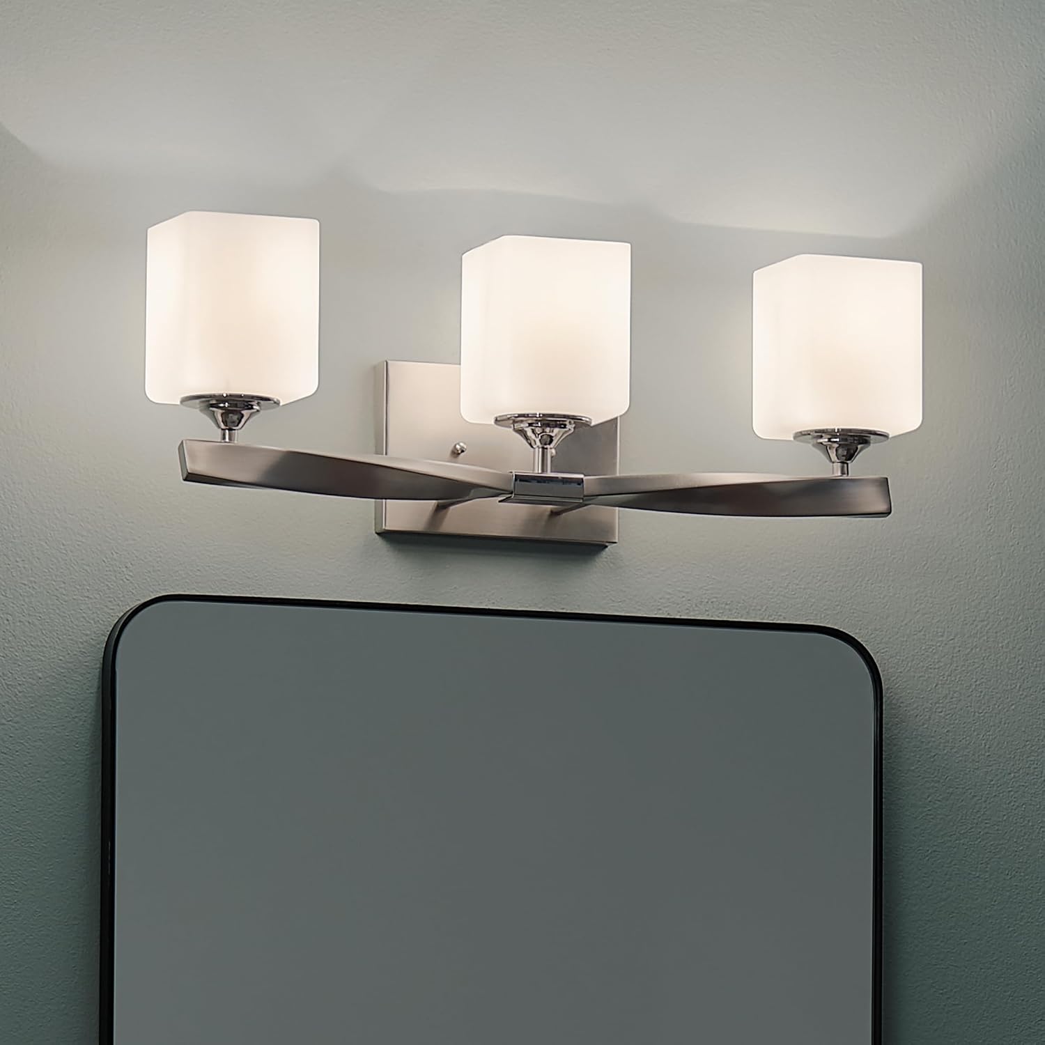 Kichler Marette 22.75' Vanity Light in Brushed Nickel, 3-Light Modern Bathroom Light with Satin Etched Cased Opal Glass, (22.75' W x 8' H), 55002NI